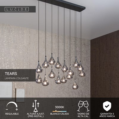 Lucide TEARS - Lámpara colgante - LED Regul. - G4 - 16x1,5W 3000K - Negro